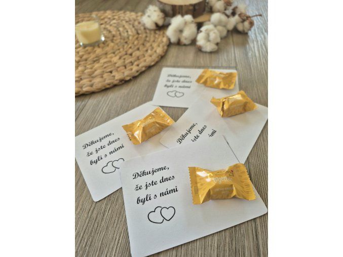 Děkovné kartičky na čokoládky - bílý design