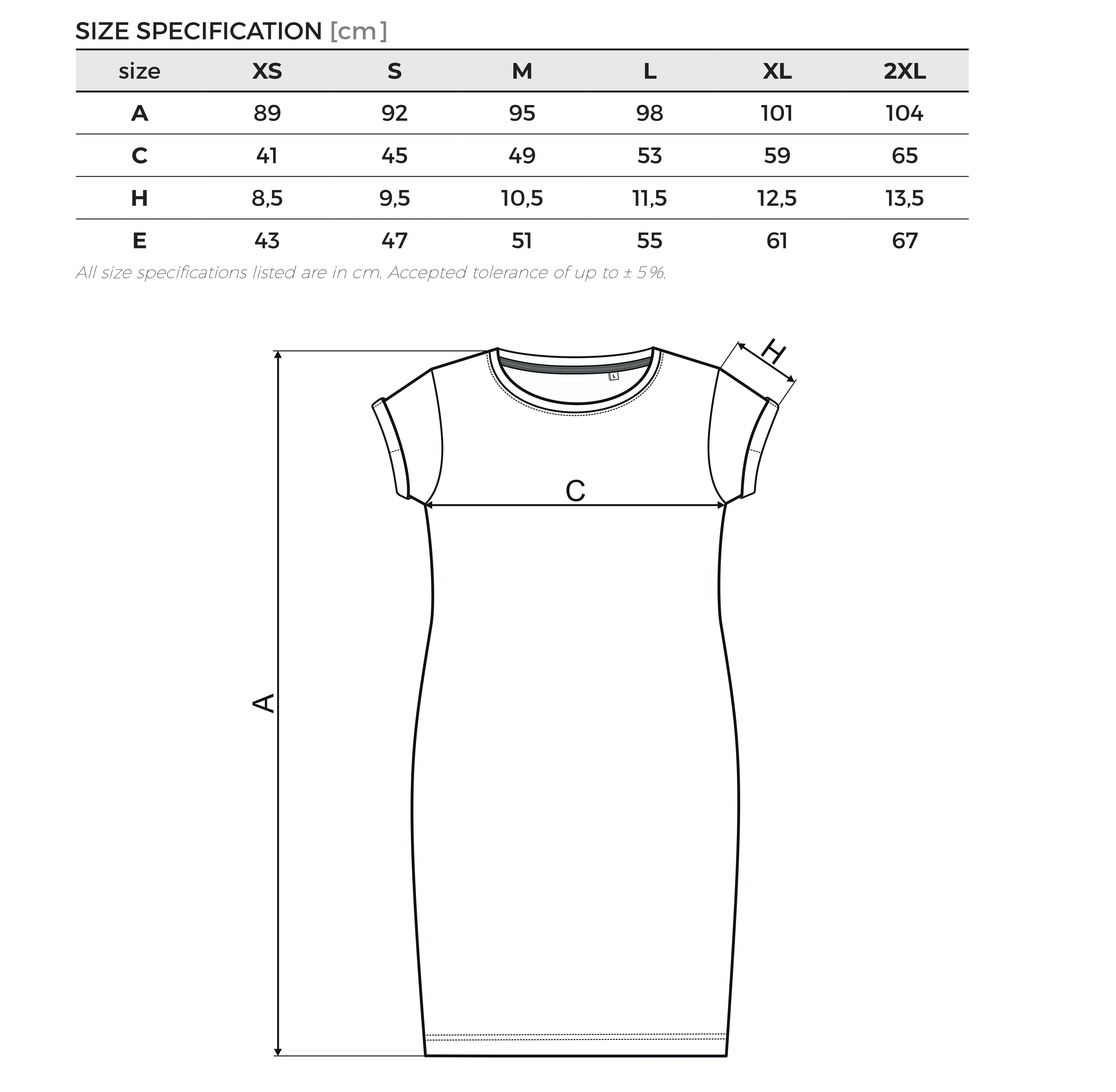 Tabulka velikostí – dámské tričko-šaty