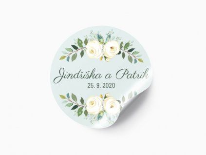 svatebni nalepka bile ruze