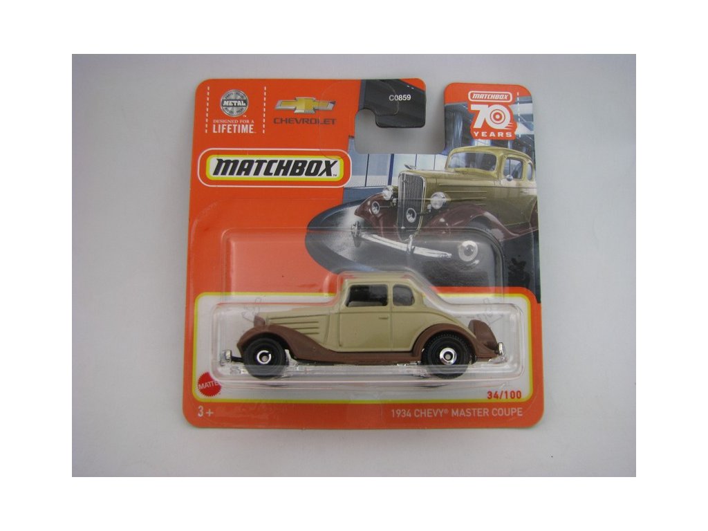 Chevy Master Coupe 1934 Brown 70 Years Matchbox blister