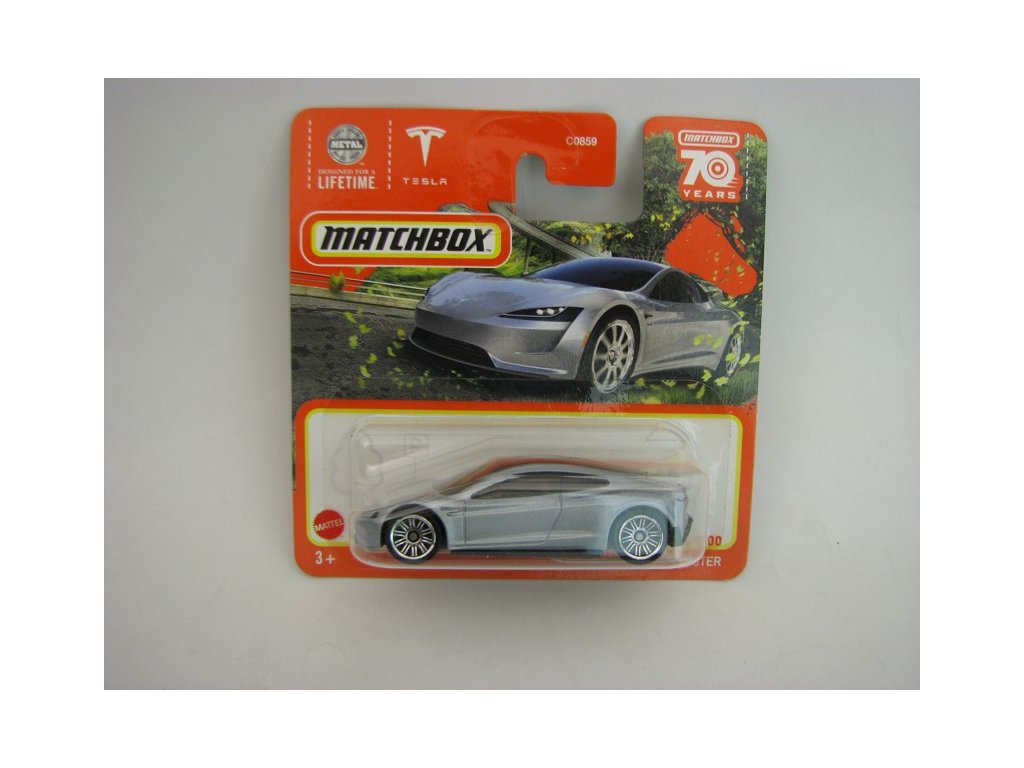 Tesla Roadster Silver 70 Years Matchbox blister