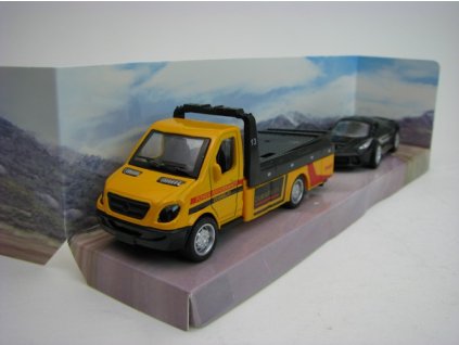 Auto odtahovka oranžová 12 cm s černým autíčkem 8 cm pull back teddies