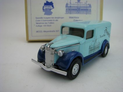 GMC Van Hamburg modrá verze dřevěná krabička Matchbox Colectibles