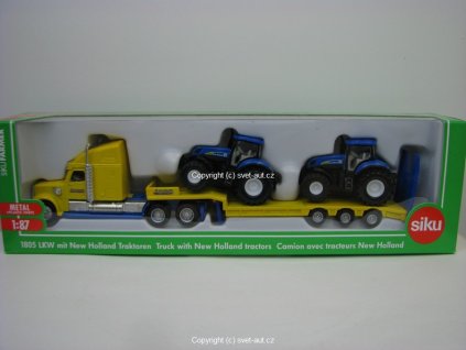 Tahač LKW s podvalníkem a dva traktory New Holland 1:87 Siku Farmer 1805