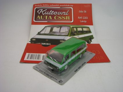 Časopis Kultovní Auta 56 s modelem RAF-2203 Latvija mikrobus zelená 1:43 DeAgostini