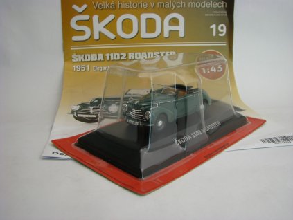 Časopis 19 s modelem Škoda 1102 Roadster 1951 Green 1:43 Atlas Deagostini