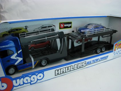 Iveco S-WAY 570 Přepravník aut s přívěsem a Audi RS Blue 1:43 Bburago