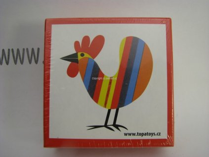 Dřevěné kostky kohoutek 4 ks šest obrázků