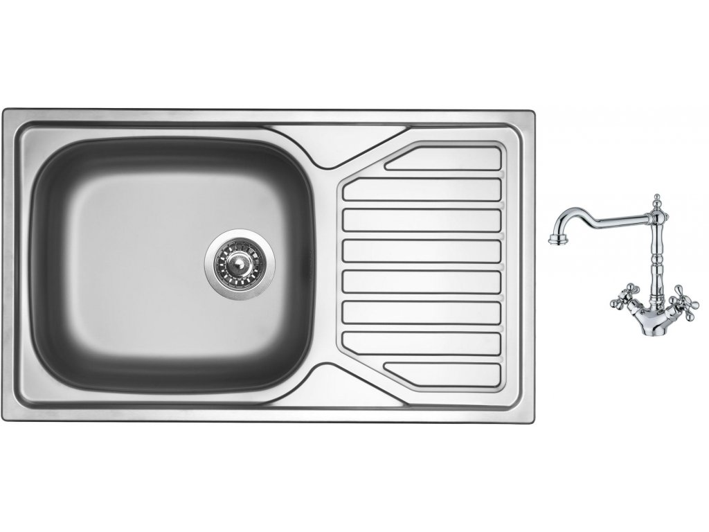 Nerezový dřez Sinks OKIO 860 XXL V 0,6mm matný + Dřezová baterie Sinks RETRO 2000 lesklá