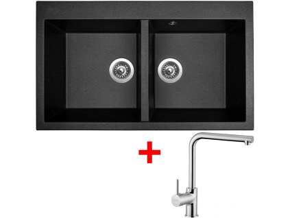 49677 1 set sinks amanda 860 duo metalblack elka