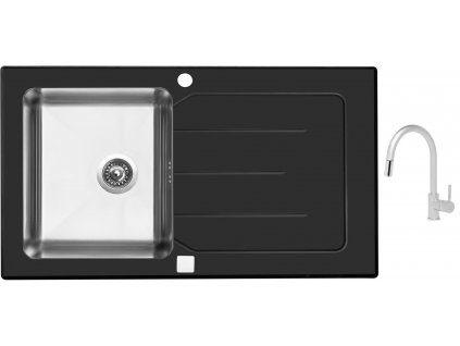 Sinks VITRUM 860 V 1mm kartáčovaný černý + Dřezová baterie Sinks MIX 35 P matná