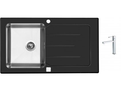 Sinks VITRUM 860 V 1mm kartáčovaný černý + Dřezová baterie Sinks BOX N.Y. PLAZA chrom