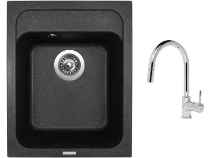 Granitový dřez Sinks CLASSIC 400 Granblack + Dřezová baterie Sinks MIX 35 P chrom