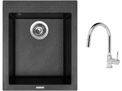 Granitový dřez Sinks CUBE 410 Metalblack + Dřezová baterie Sinks MIX 35 P chrom + Čistící pasta Sinks na dřezy