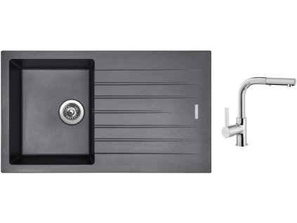 Granitový dřez Sinks PERFECTO 860 Titanium + Dřezová baterie Sinks ENIGMA S chrom + Čistící pasta Sinks na dřezy