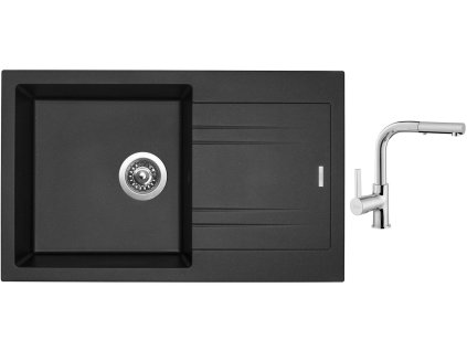 Granitový dřez Sinks LINEA 780 N Metalblack + Dřezová baterie Sinks ENIGMA S chrom + Čistící pasta Sinks na dřezy