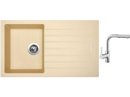 Granitový dřez Sinks PERFECTO 860 Sahara + Dřezová baterie Sinks ENIGMA S chrom + Čistící pasta Sinks na dřezy