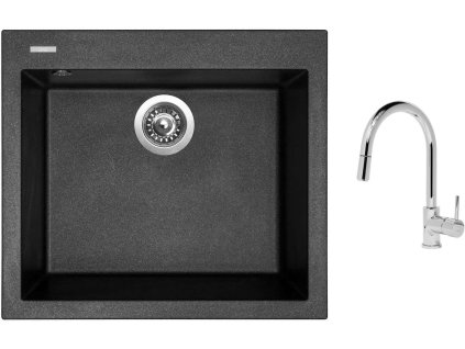 Granitový dřez Sinks CUBE 560 Metalblack + Dřezová baterie Sinks MIX 35 P chrom