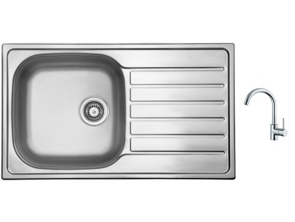 Nerezový dřez Sinks HYPNOS 860 V 0,6mm matný + Dřezová baterie Sinks MIX 35 chrom