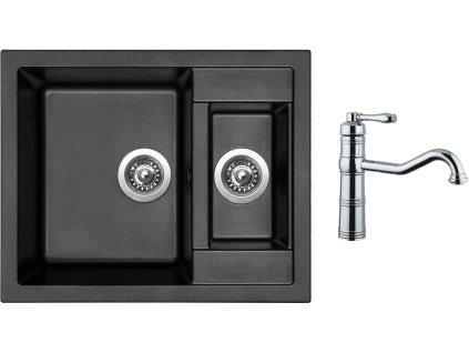 Granitový dřez Sinks CRYSTAL 615.1 Metalblack + Dřezová baterie Sinks RETRO CASANOVA lesklá