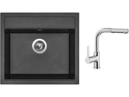 Granitový dřez Sinks SOLO 560 Metalblack + Dřezová baterie Sinks ENIGMA S chrom