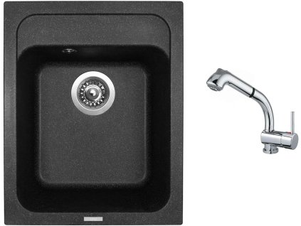 Granitový dřez Sinks CLASSIC 400 Granblack + Dřezová baterie Sinks MIX 3 S Chrom