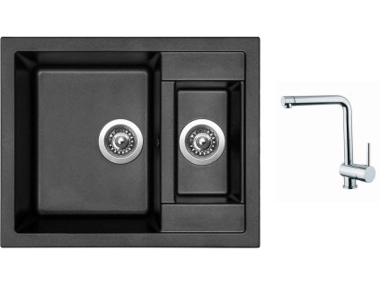 Granitový dřez Sinks CRYSTAL 615.1 Metalblack + Dřezová baterie Sinks MIX 3 chrom