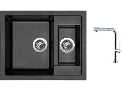 Granitový dřez Sinks CRYSTAL 615.1 Metalblack + Dřezová baterie Sinks SLIM S2 kartáčovaná
