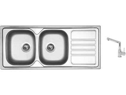 Nerezový dřez Sinks OKIO 1160 DUO V 0,6mm matný + Dřezová baterie Sinks MIX 350 P chrom