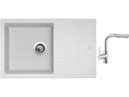 Granitový dřez Sinks LINEA 780 N Milk + Dřezová baterie Sinks ENIGMA S chrom + Čistící pasta Sinks na dřezy