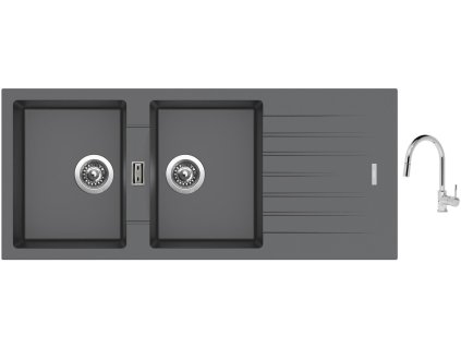 Granitový dřez Sinks PERFECTO 1160 DUO Titanium + Dřezová baterie Sinks MIX 35 P chrom