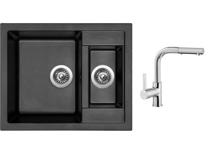 Granitový dřez Sinks CRYSTAL 615.1 Metalblack + Dřezová baterie Sinks ENIGMA S chrom