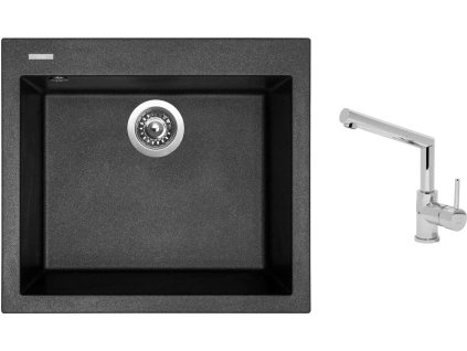 Granitový dřez Sinks CUBE 560 Metalblack + Dřezová baterie Sinks MIX 350 P chrom