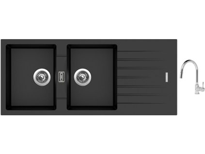 Granitový dřez Sinks PERFECTO 1160 DUO Metalblack + Dřezová baterie Sinks MIX 35 P chrom