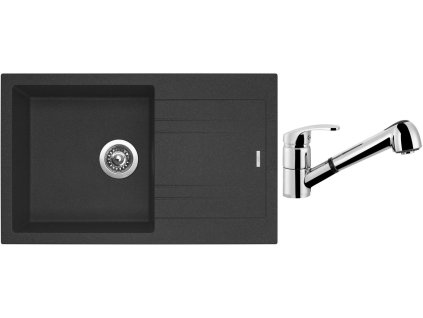 Granitový dřez Sinks LINEA 780 N Granblack + Dřezová baterie Sinks LEGENDA S Chrom + Čistící pasta Sinks na dřezy