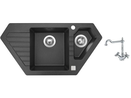 Granitový dřez Sinks BRAVO 850.1 Granblack + Dřezová baterie Sinks RETRO 2000 lesklá