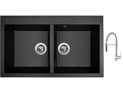 Granitový dřez Sinks AMANDA 860 DUO Metalblack + Dřezová baterie Sinks MIX 35 PROF S chrom + Čistící pasta Sinks na dřezy