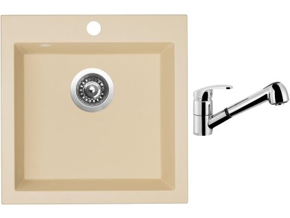Granitový dřez Sinks VIVA 455 Sahara + Dřezová baterie Sinks LEGENDA S Chrom + Čistící pasta Sinks na dřezy