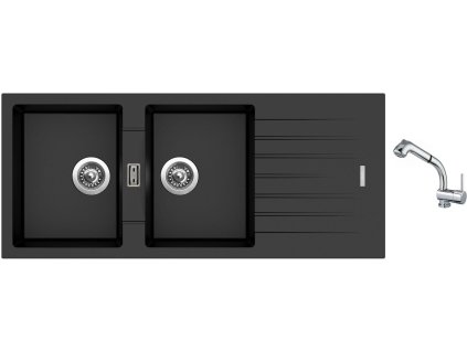 Granitový dřez Sinks PERFECTO 1160 DUO Metalblack + Dřezová baterie Sinks MIX 3 S Chrom