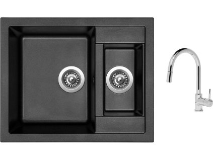 Granitový dřez Sinks CRYSTAL 615.1 Metalblack + Dřezová baterie Sinks MIX 35 P chrom