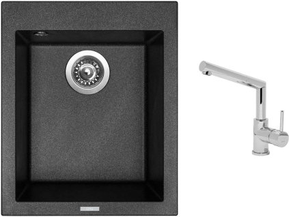 Granitový dřez Sinks CUBE 410 Metalblack + Dřezová baterie Sinks MIX 350 P chrom + Čistící pasta Sinks na dřezy