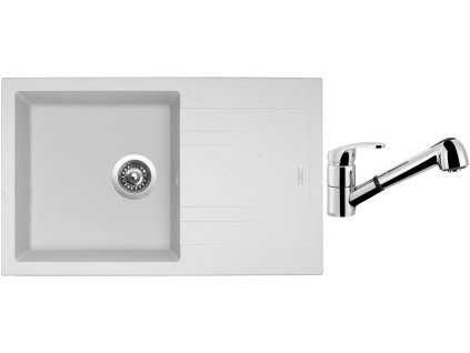 Granitový dřez Sinks LINEA 780 N Milk + Dřezová baterie Sinks LEGENDA S Chrom + Čistící pasta Sinks na dřezy