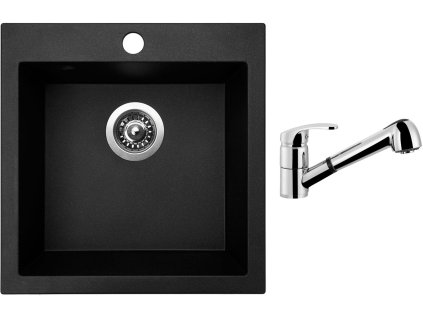 Granitový dřez Sinks VIVA 455 Granblack + Dřezová baterie Sinks LEGENDA S Chrom + Čistící pasta Sinks na dřezy