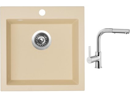 Granitový dřez Sinks VIVA 455 Sahara + Dřezová baterie Sinks ENIGMA S chrom + Čistící pasta Sinks na dřezy