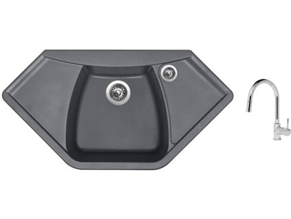 Granitový dřez Sinks NAIKY 980 Titanium + Dřezová baterie Sinks MIX 35 P chrom + Čistící pasta Sinks na dřezy