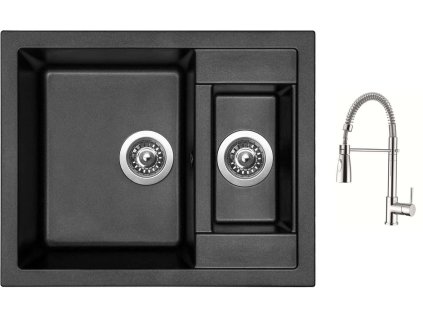 Granitový dřez Sinks CRYSTAL 615.1 Metalblack + Dřezová baterie Sinks MIX 35 PROF S chrom