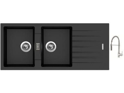 Granitový dřez Sinks PERFECTO 1160 DUO Metalblack + Dřezová baterie Sinks MIX 35 PROF S chrom