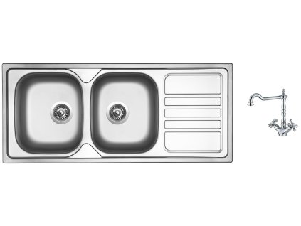 Nerezový dřez Sinks OKIO 1160 DUO V 0,6mm matný + Dřezová baterie Sinks RETRO 2000 lesklá