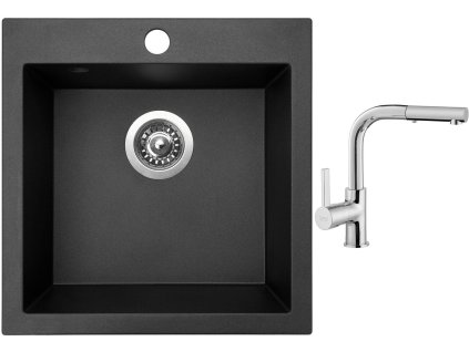 Granitový dřez Sinks VIVA 455 Metalblack + Dřezová baterie Sinks ENIGMA S chrom + Čistící pasta Sinks na dřezy