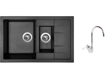 Granitový dřez Sinks CRYSTAL 780.1 Metalblack + Dřezová baterie Sinks RETRO 54 lesklá